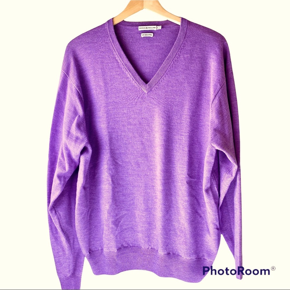 PETER MILLAR Merino Wool V Neck Sweater Purple XL